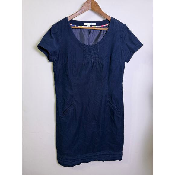 Boden Navy Corduroy Short Sleeve Pocket Dress Women’s 10R Cotton Lined - Picture 2 of 5